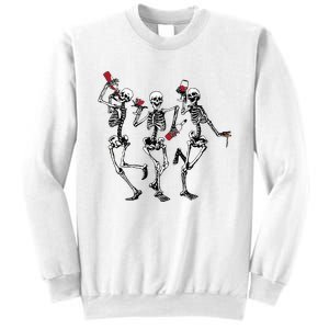 Dancing Skeletons Drinking Wine Lover Funny Halloween Scary Sweatshirt