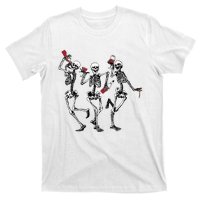 Dancing Skeletons Drinking Wine Lover Funny Halloween Scary T-Shirt