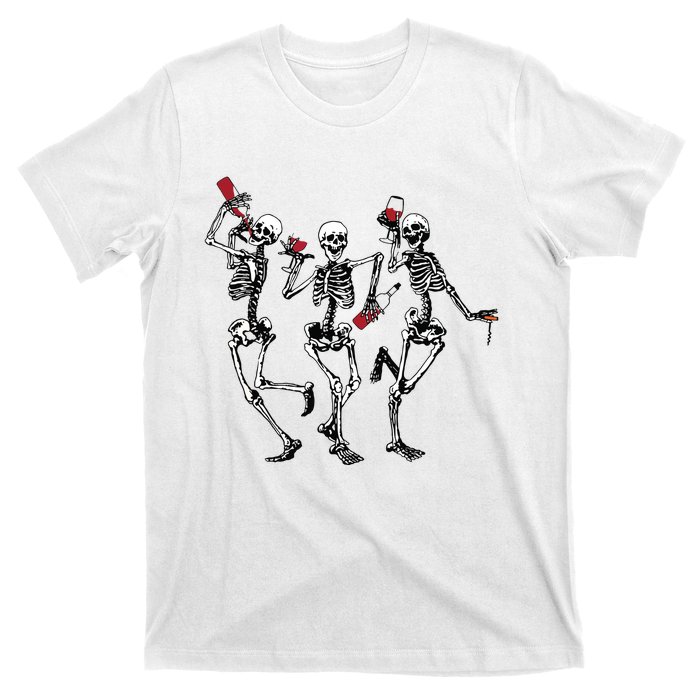 Dancing Skeletons Drinking Wine Lover Funny Halloween Scary T-Shirt