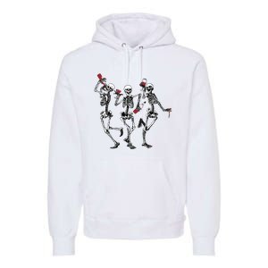 Dancing Skeletons Drinking Wine Lover Funny Halloween Scary Premium Hoodie