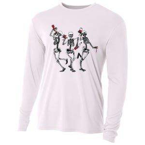 Dancing Skeletons Drinking Wine Lover Funny Halloween Scary Cooling Performance Long Sleeve Crew