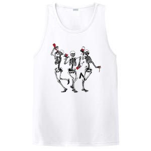 Dancing Skeletons Drinking Wine Lover Funny Halloween Scary PosiCharge Competitor Tank