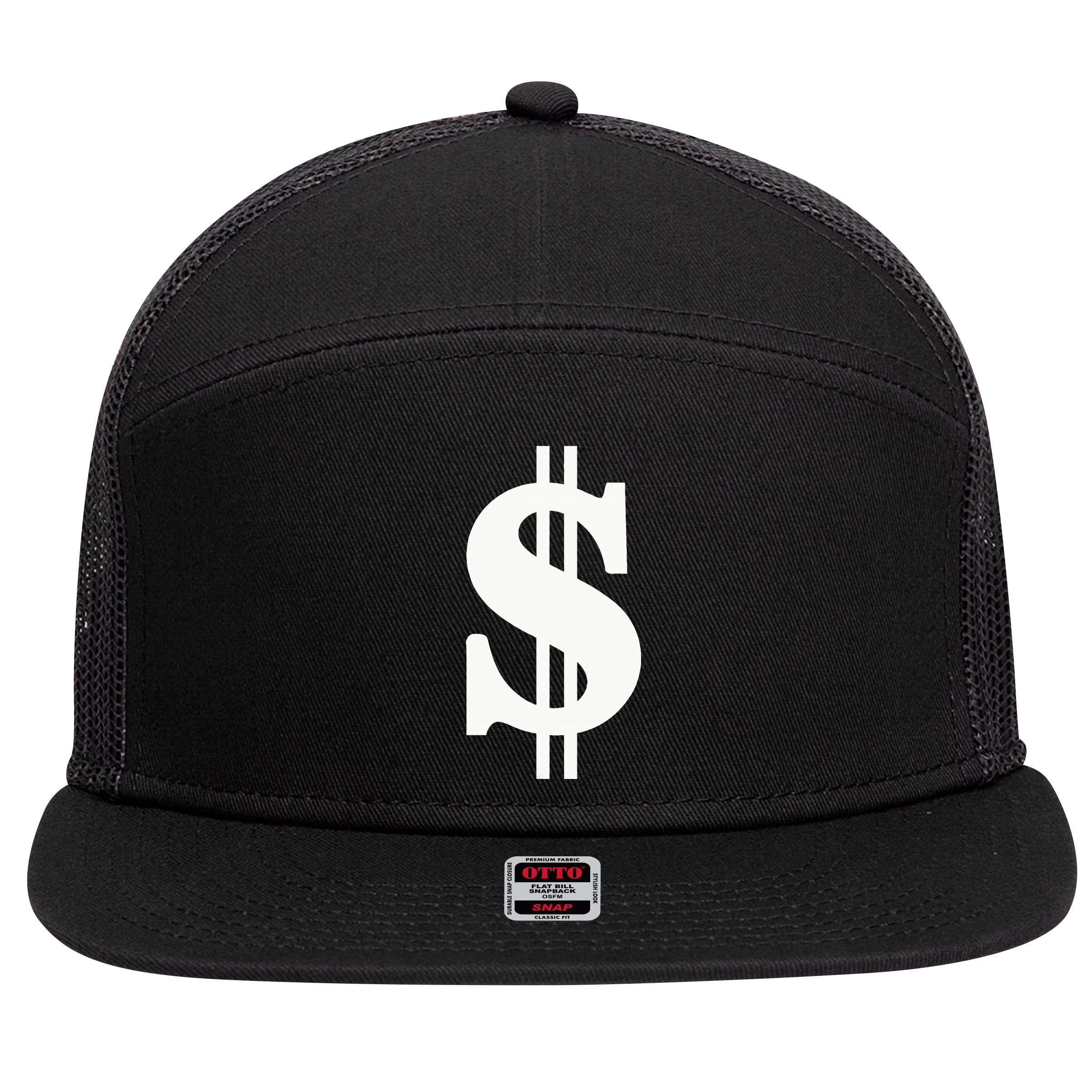 Dollar Sign 7 Panel Mesh Trucker Snapback Hat