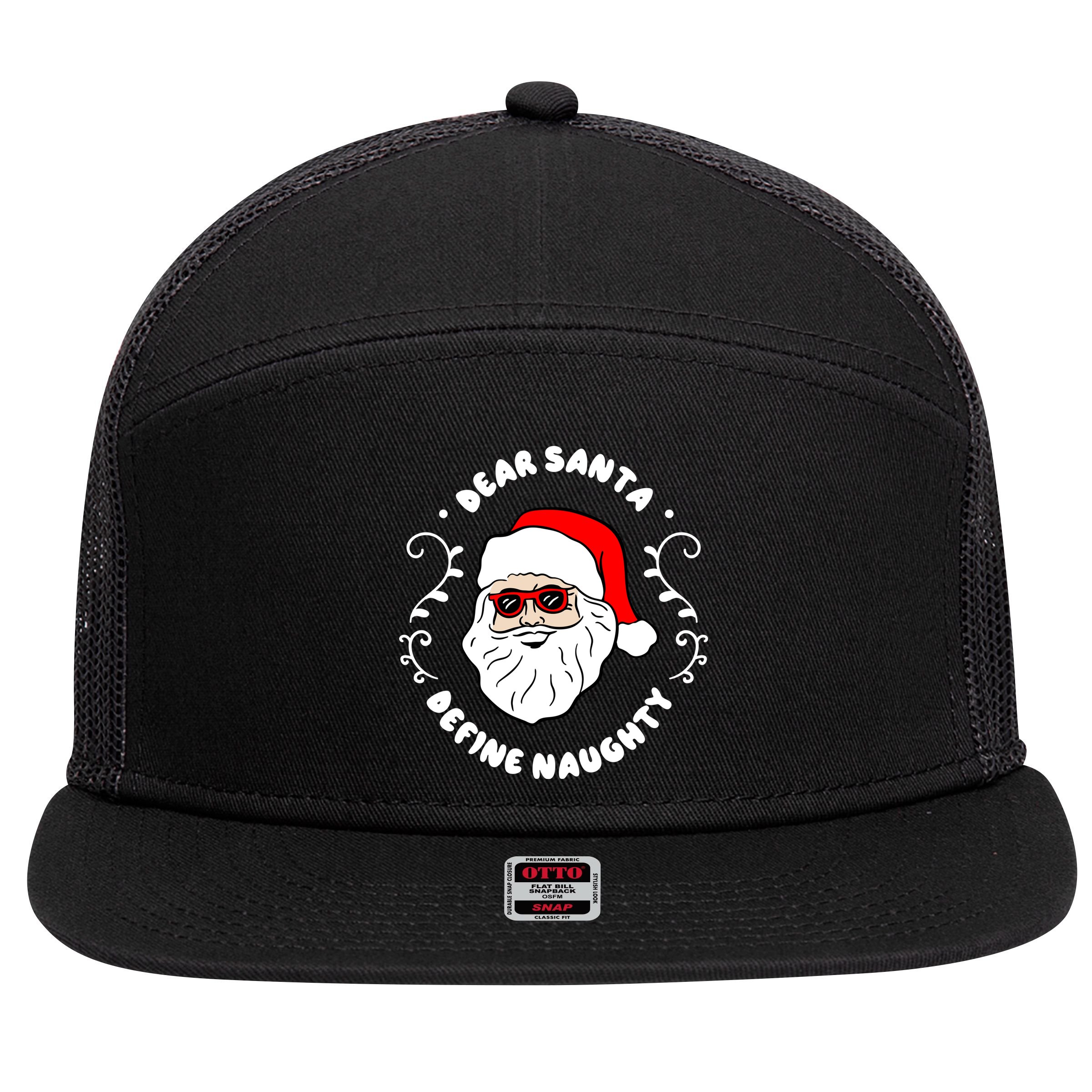 Dear Santa Define Naughty Funny St Nick Claus Christmas 7 Panel Mesh Trucker Snapback Hat