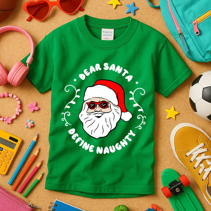 Dear Santa Define Naughty Funny St Nick Claus Christmas Kids T-Shirt