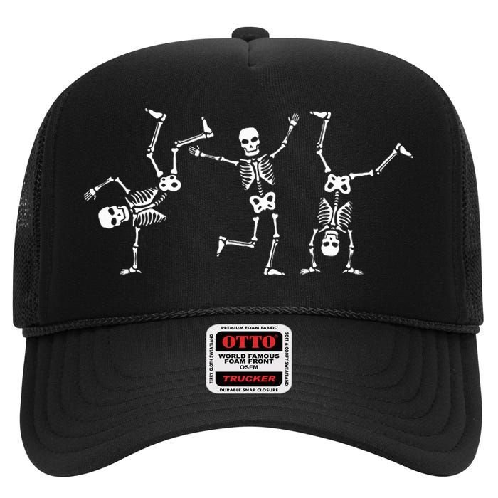 Dancing Skeletons Dance Challenge Halloween Scary Skeleton High Crown Mesh Back Trucker Hat