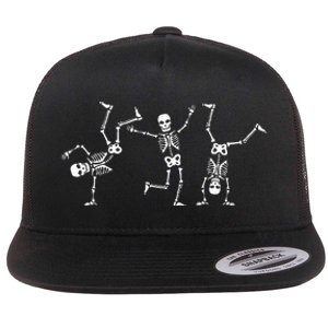 Dancing Skeletons Dance Challenge Halloween Scary Skeleton Flat Bill Trucker Hat