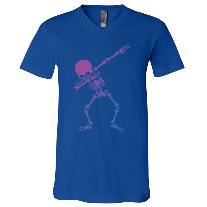 Dabbing Skeleton Dab Funny Halloween Adult Gift V-Neck T-Shirt