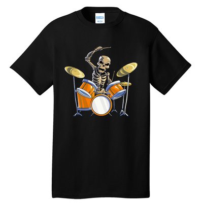 Drummer Skeleton Drum Set Drummer Halloween Tall T-Shirt