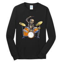 Drummer Skeleton Drum Set Drummer Halloween Tall Long Sleeve T-Shirt