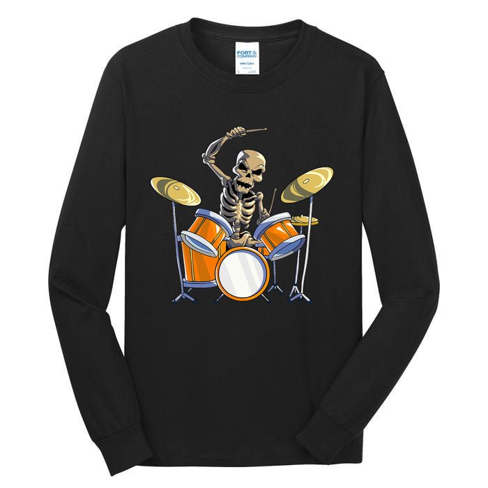 Drummer Skeleton Drum Set Drummer Halloween Tall Long Sleeve T-Shirt