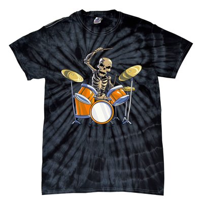 Drummer Skeleton Drum Set Drummer Halloween Tie-Dye T-Shirt