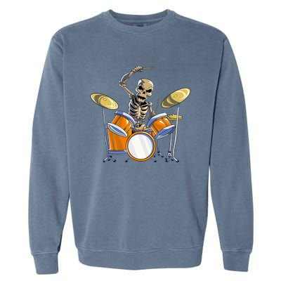 Drummer Skeleton Drum Set Drummer Halloween Garment-Dyed Sweatshirt