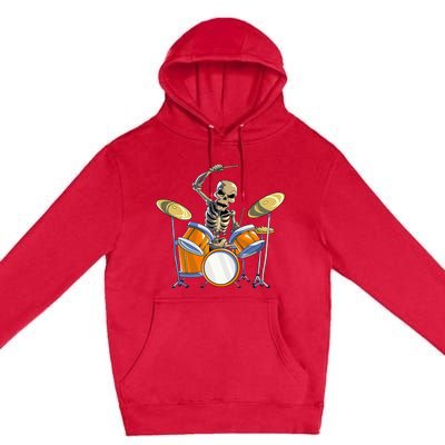 Drummer Skeleton Drum Set Drummer Halloween Premium Pullover Hoodie