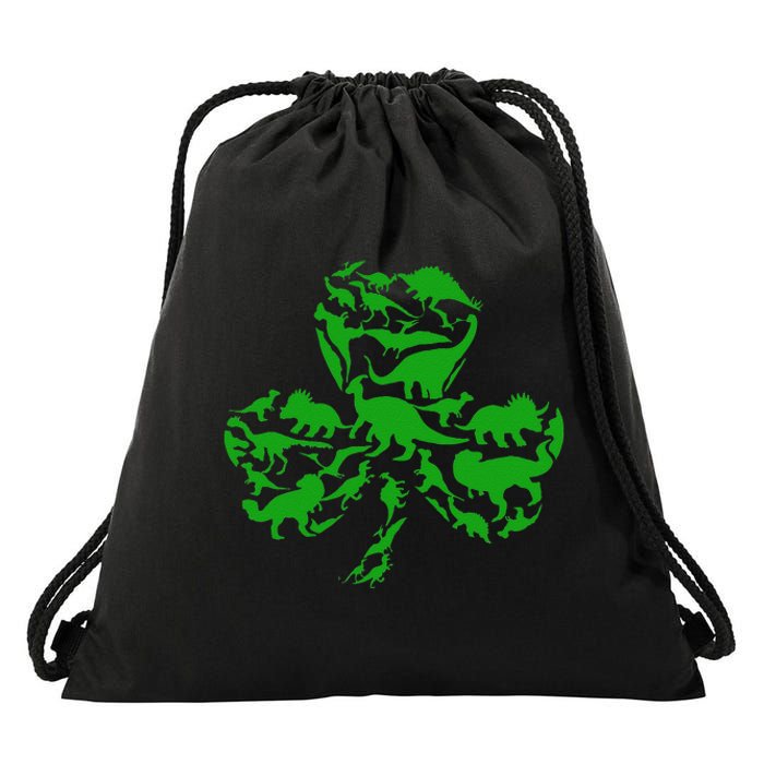 Dinosaur Shamrock Dino Clover Leaf St Patricks Day Drawstring Bag