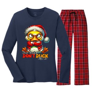 Dear Santa Dont Duck With Me Funny Sarcastic Grumpy Duck Christmas Women's Long Sleeve Flannel Pajama Set 