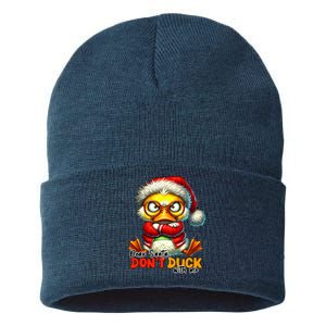 Dear Santa Dont Duck With Me Funny Sarcastic Grumpy Duck Christmas Sustainable Knit Beanie