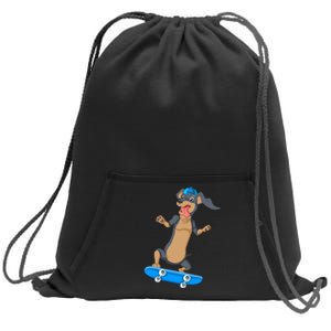 Dachshund Skateboarding Sweatshirt Cinch Pack Bag