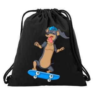 Dachshund Skateboarding Drawstring Bag