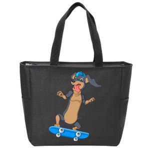 Dachshund Skateboarding Zip Tote Bag