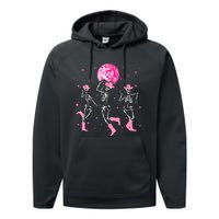 Dancing Skeleton Disco Cowgirl Cowboy Skeleton Performance Fleece Hoodie