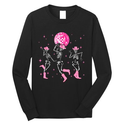 Dancing Skeleton Disco Cowgirl Cowboy Skeleton Long Sleeve Shirt