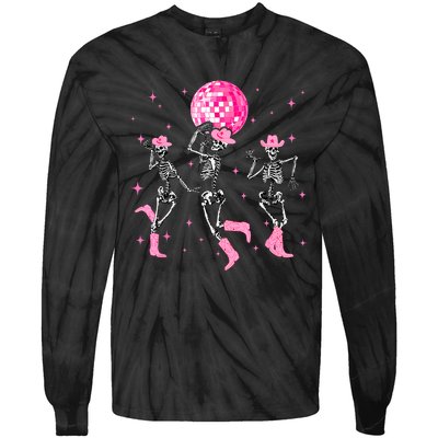 Dancing Skeleton Disco Cowgirl Cowboy Skeleton Tie-Dye Long Sleeve Shirt