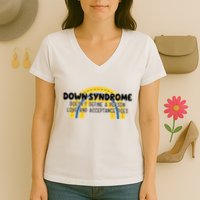 Down Syndrome Doesnt Define A Person Love And Acceptance Does Women's V-Neck T-Shirt