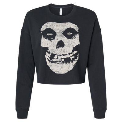 Distressed Skull Cropped Pullover Crew