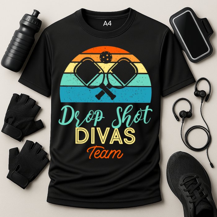 Drop Shot Divas Funny Pickleball Team Cool Gift Cooling Performance Crew T-Shirt