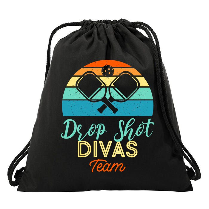 Drop Shot Divas Funny Pickleball Team Cool Gift Drawstring Bag