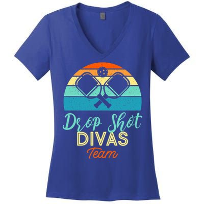 Drop Shot Divas Funny Pickleball Team Cool Gift Women's V-Neck T-Shirt