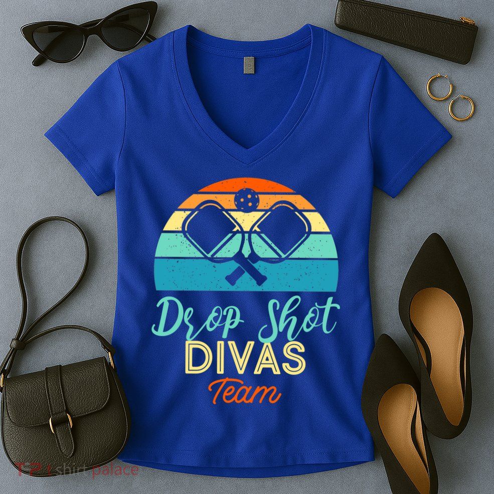 Drop Shot Divas Funny Pickleball Team Cool Gift Women's V-Neck T-Shirt