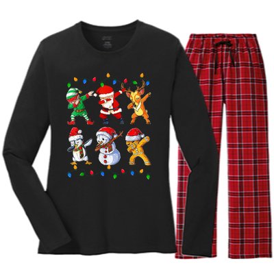 Dabbing Santa Elf Friends Christmas Funny Xmas Dab Women's Long Sleeve Flannel Pajama Set 