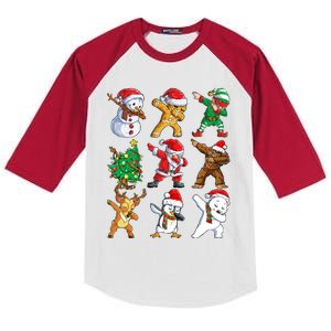 Dabbing Santa Elf Friends Christmas Kids Colorblock Raglan Jersey