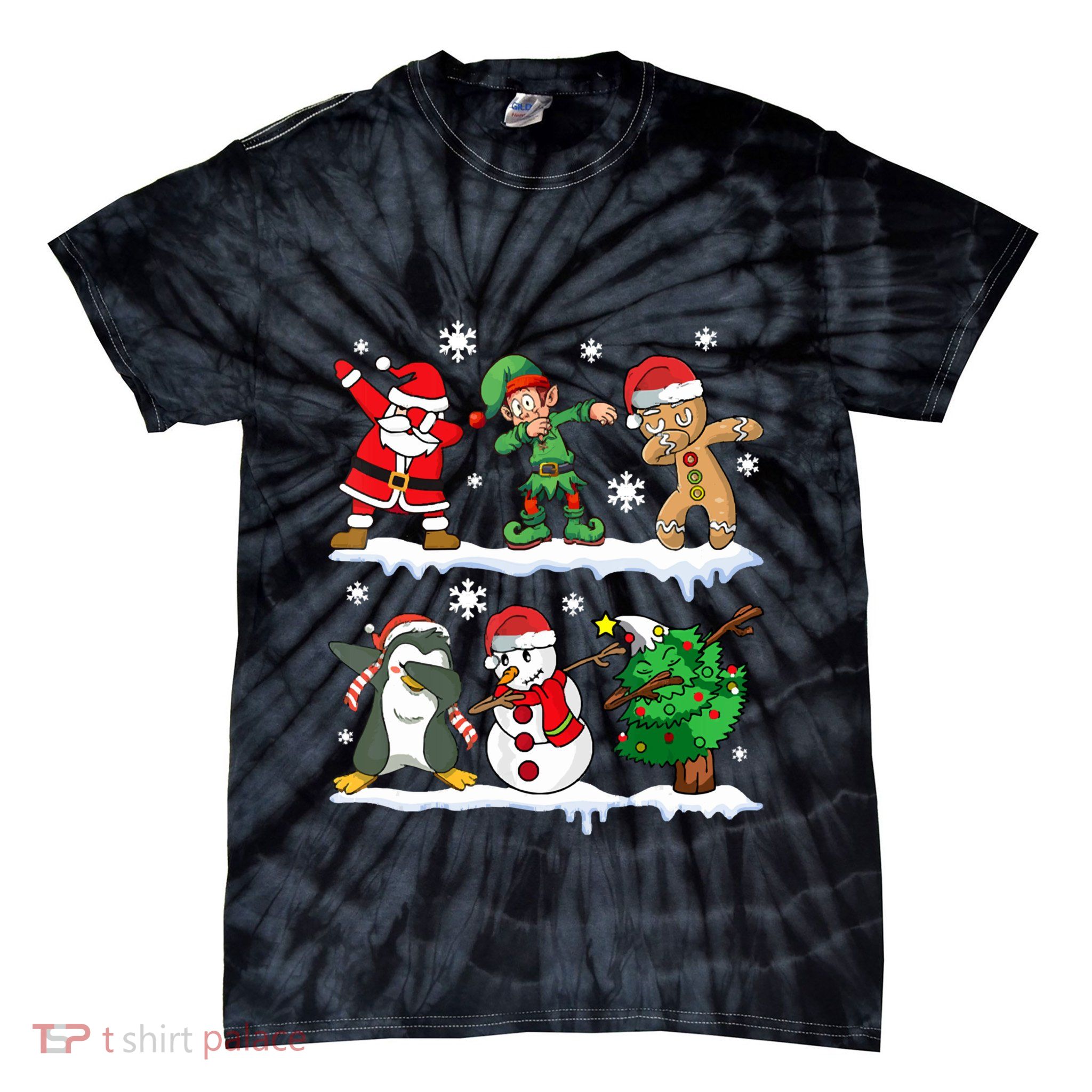 Dabbing Santa Elf Friends Christmas Tie-Dye T-Shirt
