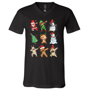 Dabbing Santa Elf Friends Christmas V-Neck T-Shirt