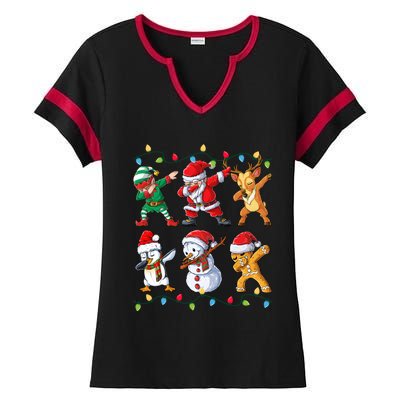 Dabbing Santa Elf Friends Christmas Xmas Dab Ladies Halftime Notch Neck Tee