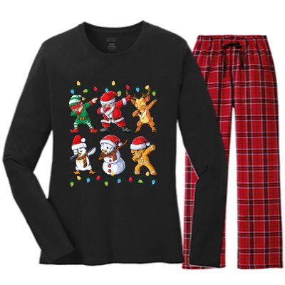 Dabbing Santa Elf Friends Christmas Xmas Dab Women's Long Sleeve Flannel Pajama Set 