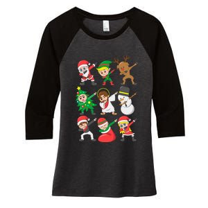 Dabbing Santa Elf Friends Christmas Women's Tri-Blend 3/4-Sleeve Raglan Shirt