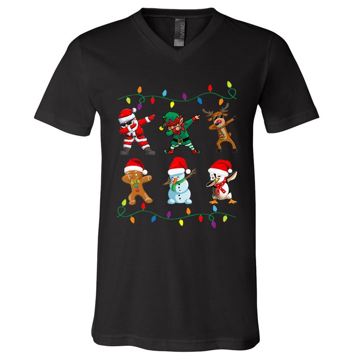 Dabbing Santa Elf Friends Christmas V-Neck T-Shirt