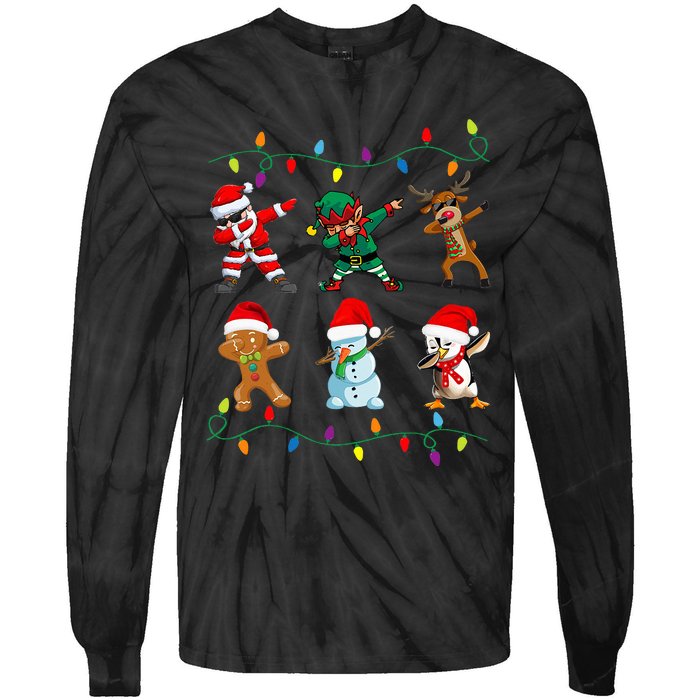 Dabbing Santa Elf Friends Christmas Tie-Dye Long Sleeve Shirt