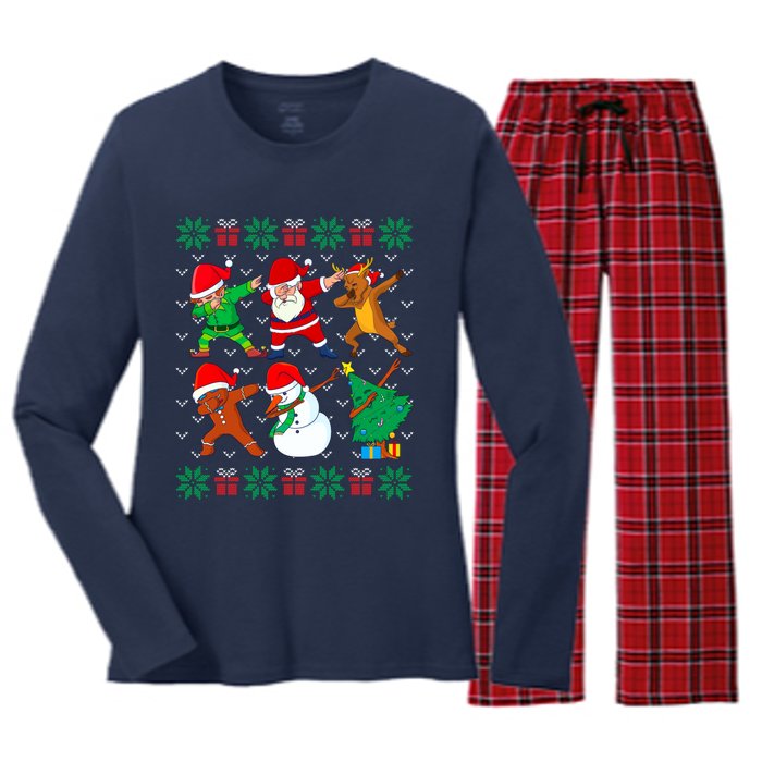 Dabbing Santa Elf Friends Ugly Xmas Sweater Boy Girl Women's Long Sleeve Flannel Pajama Set 