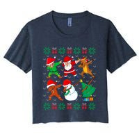 Dabbing Santa Elf Friends Ugly Xmas Sweater Boy Girl Women's Crop Top Tee