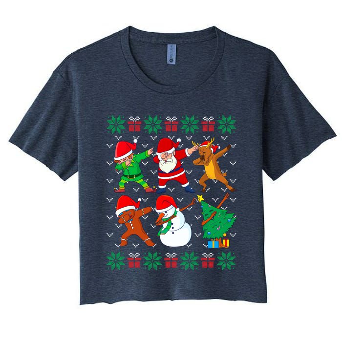 Dabbing Santa Elf Friends Ugly Xmas Sweater Boy Girl Women's Crop Top Tee