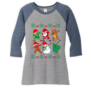 Dabbing Santa Elf Friends Ugly Xmas Sweater Boy Girl Women's Tri-Blend 3/4-Sleeve Raglan Shirt