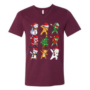 Dabbing Santa Elf Friends Christmas Xmas Dab V-Neck T-Shirt