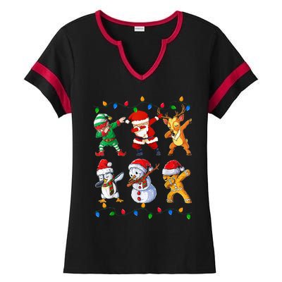 Dabbing Santa Elf Friends Christmas Funny Xmas Dab Ladies Halftime Notch Neck Tee