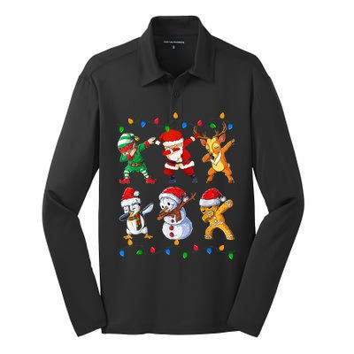 Dabbing Santa Elf Friends Christmas Funny Xmas Dab Silk Touch Performance Long Sleeve Polo