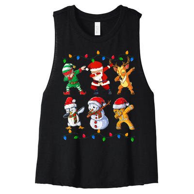 Dabbing Santa Elf Friends Christmas Funny Xmas Dab Women's Racerback Cropped Tank